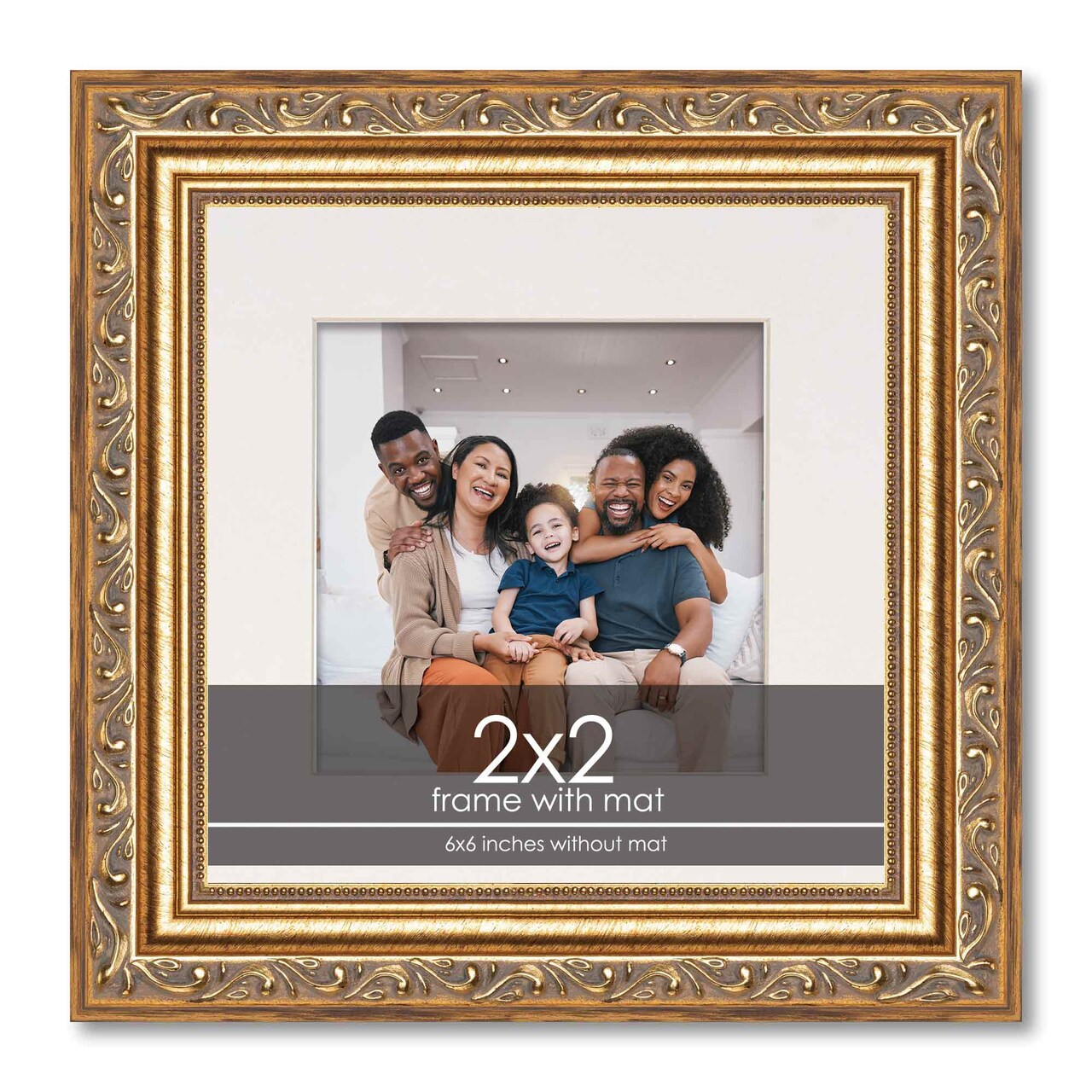 Antique Gold Frame with White Photo Mat, UV Acrylic Front, Foam Board Backing, 60 Sizes Available